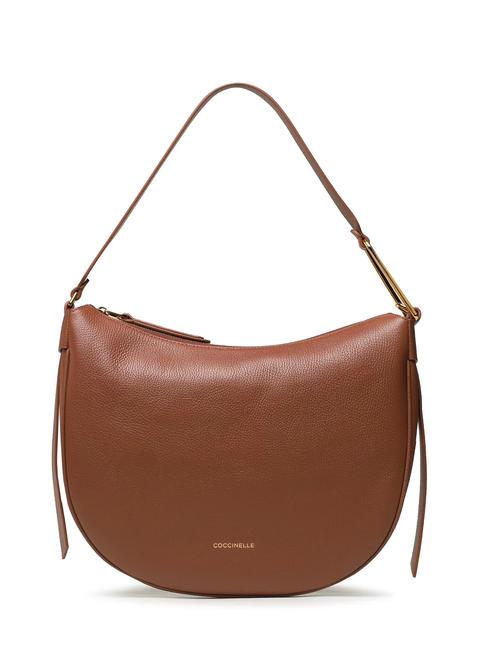 COCCINELLE PRISCILLA Shoulder bag in hammered leather BRULE - Women’s Bags