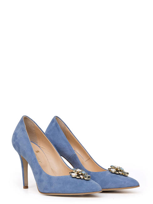 ANNA VIRGILI CATIA1988 Suede leather décolleté with jewel appliqué Light blue - Women’s shoes