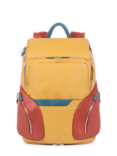 PIQUADRO backpack COLEOS Large, with backpack cover and cape Yellow - Laptop backpacks
