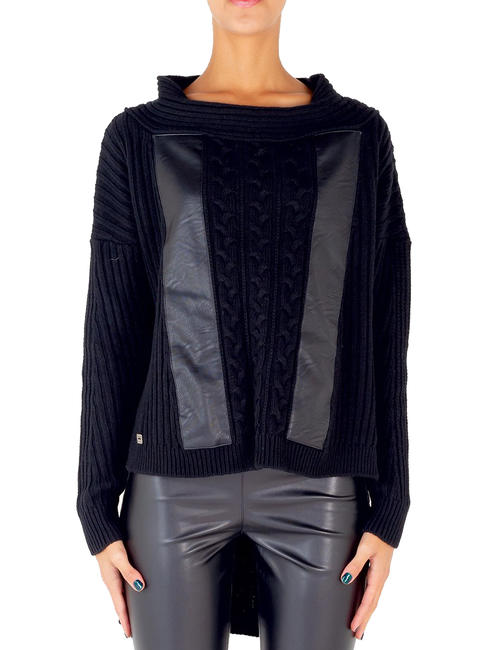 MANILA GRACE   Oversized asymmetrical sweater with applications Black - Women's Sweaters