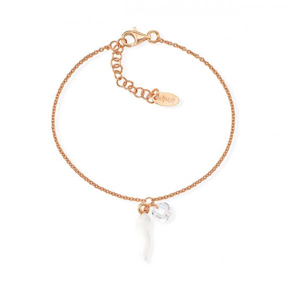 AMEN CORNETTI Silver bracelet with white zircon roses and white enamel rose - Bracelets