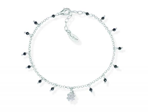AMEN CANDY CHARM Bracelet in rhodium-plated silver with black crystals and white zircons rhodium - Bracelets