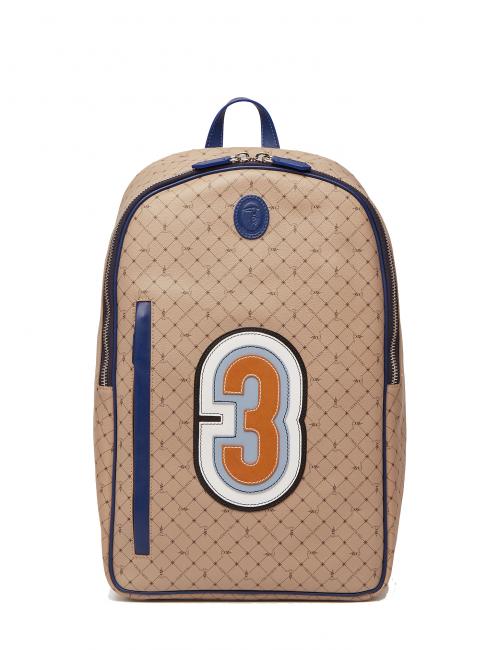 TRUSSARDI MONOGRAM Patch Leather backpack taupe / denim - Laptop backpacks