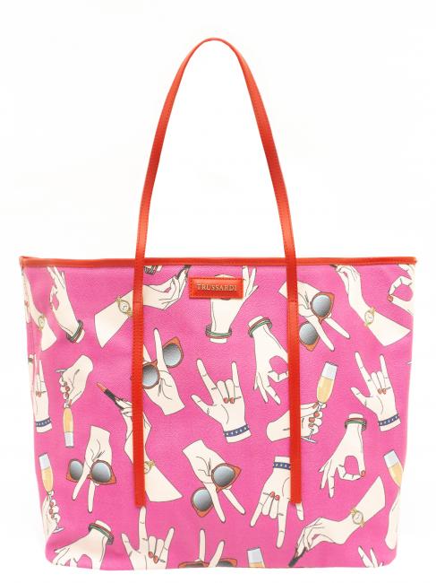 TRUSSARDI Shopping bag maxi con stampa all over  Fuchsia - Women’s Bags