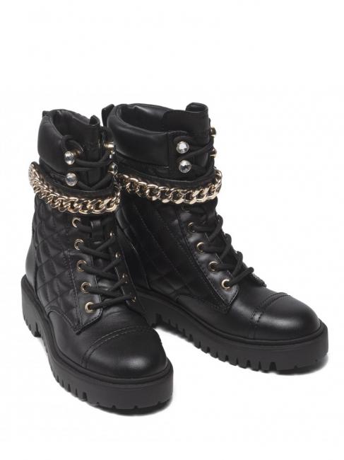 GUESS odysse stivaletto 3,7cm Quilted combat boots with chain BLACK - Women’s shoes