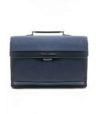 PIQUADRO CAMPIONARIO - KLOUT Leather and fabric briefcase, 15.6 "pc holder blue - Work Briefcases - 1