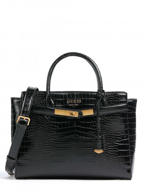GUESS ENISA HIGH SOCIETY Croc print handbag with shoulder strap BLACK - Women’s Bags