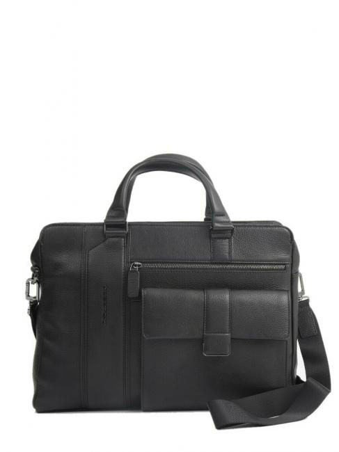 PIQUADRO KOBE Leather briefcase, 14 "pc holder Black - Work Briefcases