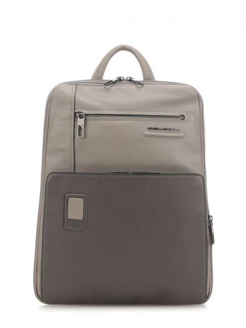 PIQUADRO AKRON Laptop backpack 14 ", in leather GREY - Laptop backpacks