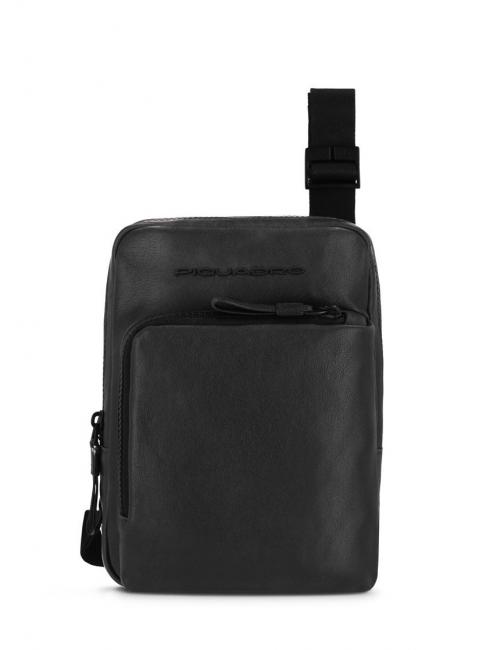 PIQUADRO HARPER Leather bag, iPad Mini holder Black - Over-the-shoulder Bags for Men
