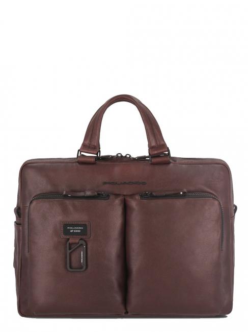 PIQUADRO HARPER 15.6 "laptop briefcase, in leather MORO - Work Briefcases