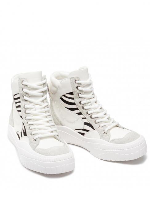 TWINSET Sneaker alta in pelle con inserti zebrati  white / furry zebra - Women’s shoes