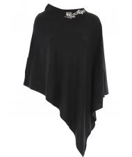 TWINSET Poncho in maglia con ricamo castoni su scollo   - Scarves