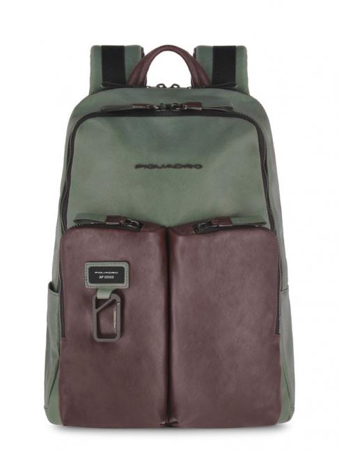 PIQUADRO HARPER Laptop backpack 14 ", in leather green / dark brown - Laptop backpacks