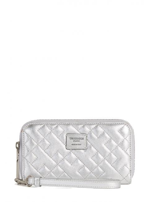 TRUSSARDI MATELASSE Wallet in quilted and laminated leather SILVER - Women’s Wallets