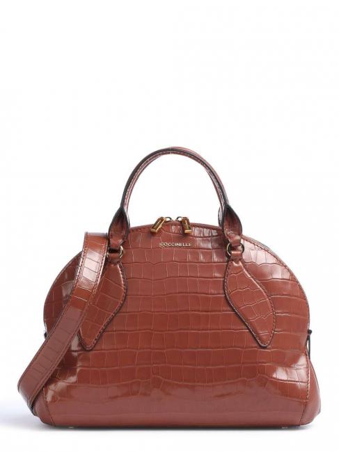 COCCINELLE COLETTE Croco Shiny Soft Handbag, with shoulder strap, in leather cinnam - Women’s Bags