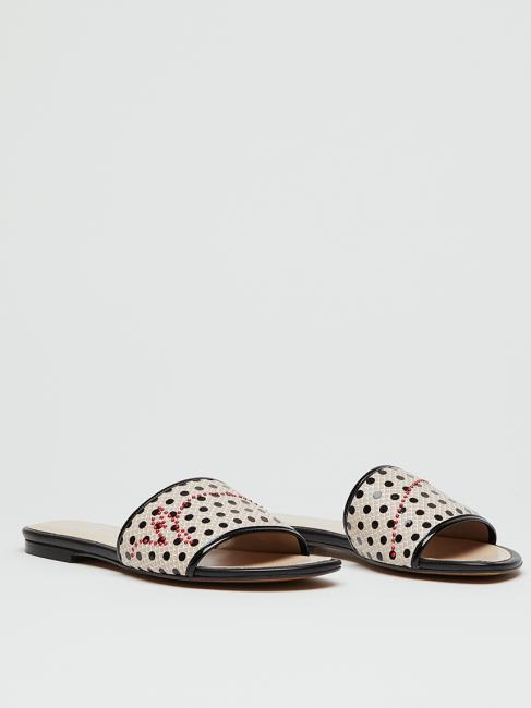 MANILA GRACE Ciabatta mini pois flat in pelle  black / ivory - Women’s shoes