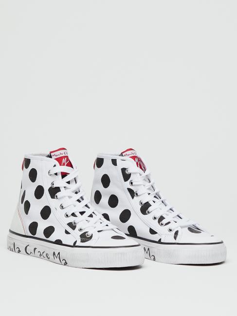 MANILA GRACE Sneaker high top a pois in canvas  White black - Women’s shoes
