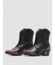 MANILA GRACE Stivaletto camperos basso in pelle con inserti pitonati  black / python - Women’s shoes - 1