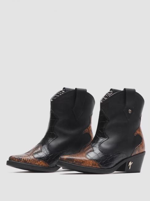 MANILA GRACE Stivaletto camperos basso in pelle con inserti pitonati  black / python - Women’s shoes