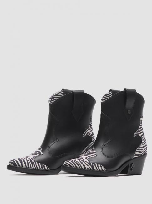 MANILA GRACE Stivaletto camperos basso in pelle con inserti zebrati  black / zebra - Women’s shoes