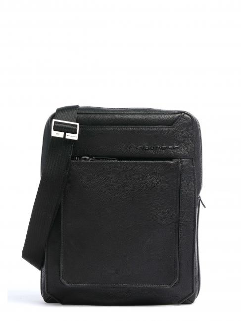 PIQUADRO TALLIN Leather shoulder bag for iPad Black - Over-the-shoulder Bags for Men