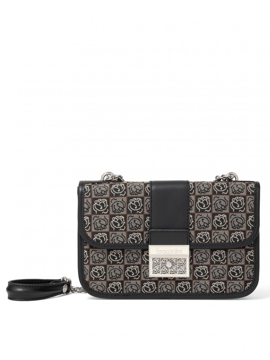 Braccialini Monogram Shoulder Mini Bag In Jacquard Fabric Black Multi Buy At Outlet Prices