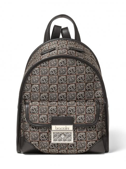 BRACCIALINI MONOGRAM Backpack in jacquard fabric BLACK / MULTI - Women’s Bags