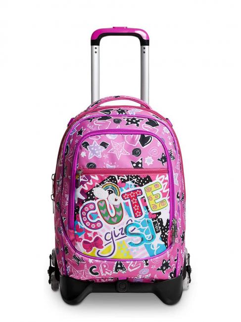 SJGANG JACK Cuteled Girl Detachable Trolley Backpack, with triple wheels BLACK STRIPED FOREST - Backpack trolleys