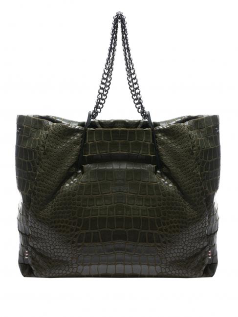 MANILA GRACE JASMIN L Croc print shopper with shoulder strap GREEN - Women’s Bags