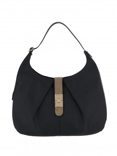 BORBONESE CORTINA Medium shoulder bag in nylon black / natural op - Women’s Bags