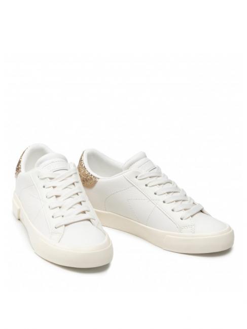 GUESS WAYNE2 Leather sneaker with glitter details white gold - Women’s shoes