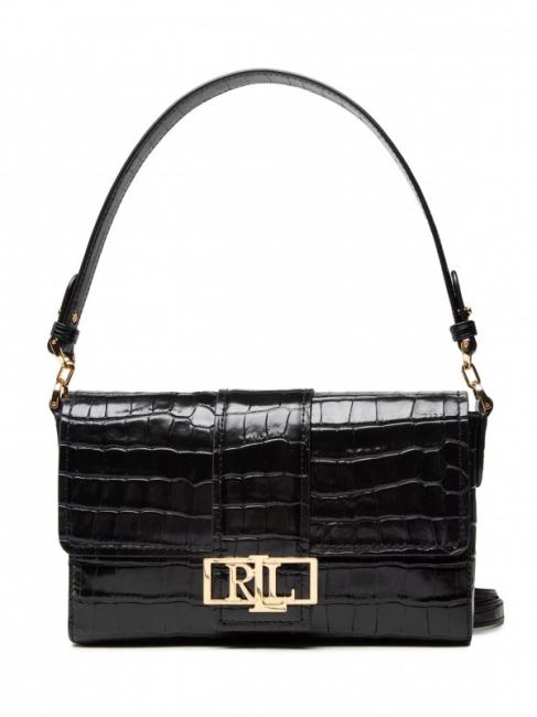 RALPH LAUREN SPENCER  Shoulder bag in crocodile print leather BLACK - Women’s Bags