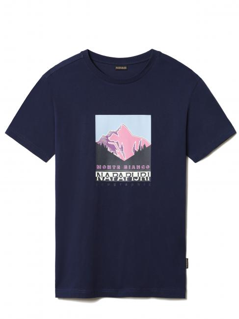 NAPAPIJRI S-QUINTINO Crewneck cotton T-shirt with print medieval blue - T-shirt