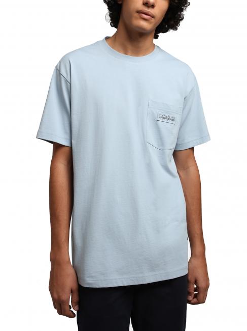 NAPAPIJRI S-MORGEX Cotton crew neck T-shirt with micro logo blue fog - T-shirt