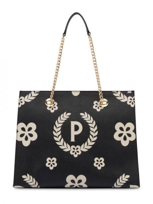 POLLINI HERITAGE  Shopping bag with all over print Black - Women&rsquo;s Bags