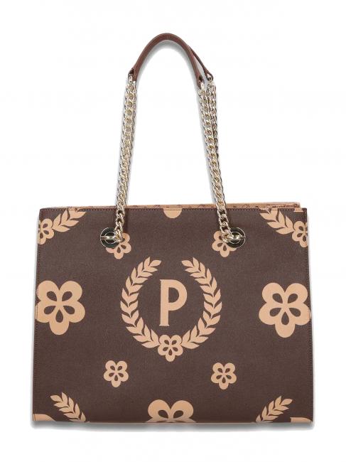 POLLINI HERITAGE  Shopping bag with all over print Brown - Women’s Bags