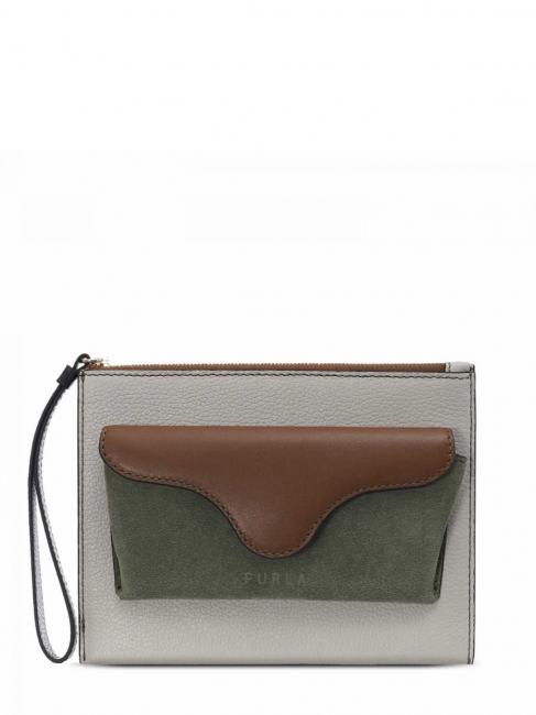 FURLA MIASTELLA Leather clutch bag cognac h + olive tree + pearl e - Women’s Bags
