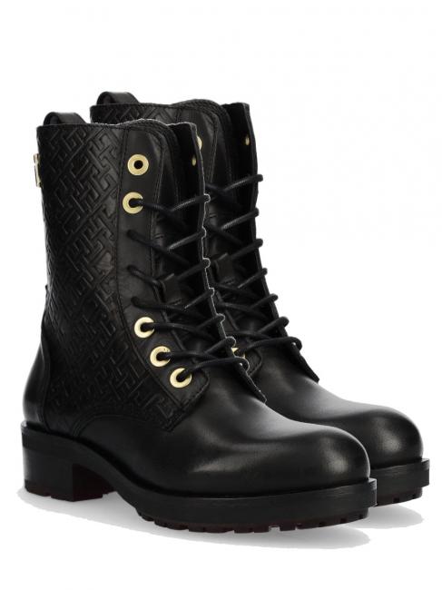 TOMMY HILFIGER TH MONOGRAM Leather biker boots BLACK - Women’s shoes