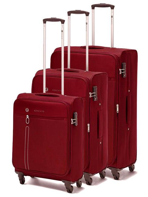 R RONCATO ONE WAY Set of 3 hand luggage trolley, medium exp, large exp Red - Trolley Set