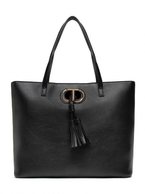 TWINSET WINDOW OVAL T Shopping bag with tassels black - Women’s Bags