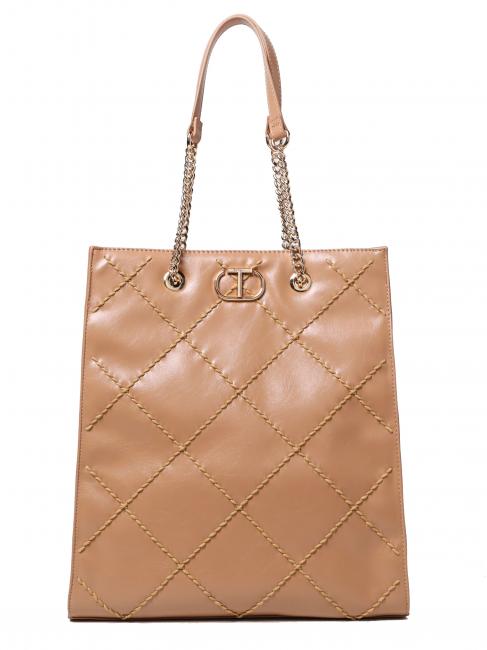 TWINSET BIG STITCHING Vertical quilted tote bag cuban sand - Women’s Bags