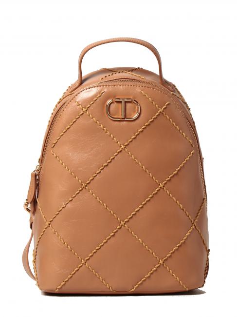 TWINSET BIG STITCHING Quilted backpack with zip cuban sand - Women’s Bags