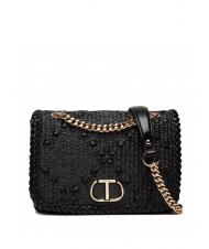TWINSET STRAW EMBROIDERY Small shoulder bag with flap - Women&rsquo;s Bags