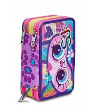 SJGANG ANIMALI FANTASY SJ GIRL 3 zip case, complete with markers and school kit BLACK STRIPED FOREST - Cases and Accessories - 1