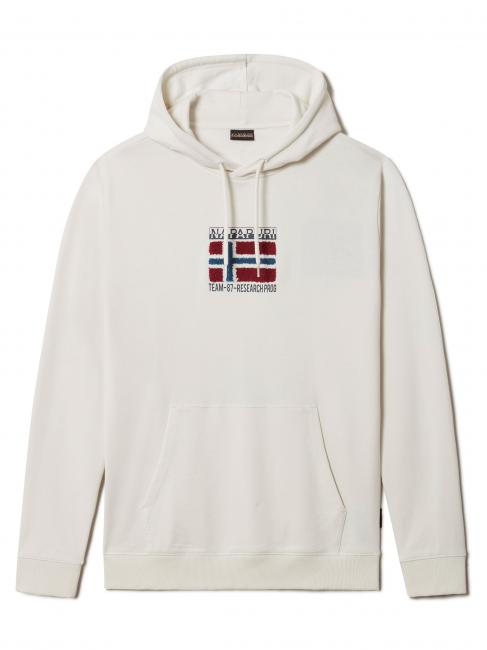 NAPAPIJRI B-VERRES Cotton hooded sweatshirt with flag and logo white whisper - Sweatshirts