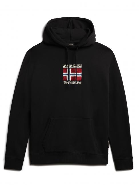 NAPAPIJRI B-VERRES Cotton hooded sweatshirt with flag and logo black 041 - Sweatshirts
