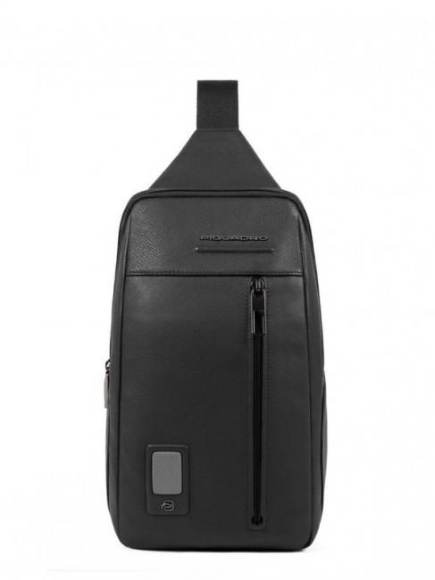 PIQUADRO AKRON Shoulder bag in leather Black - Over-the-shoulder Bags for Men