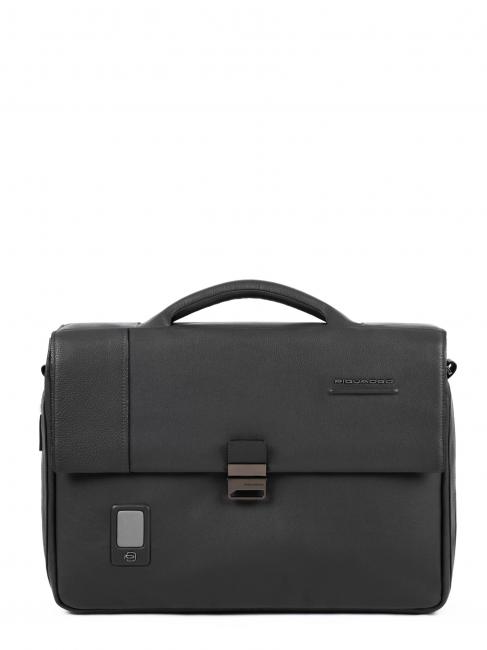 PIQUADRO AKRON  Expandable leather briefcase, 15.6 "PC holder Black - Work Briefcases