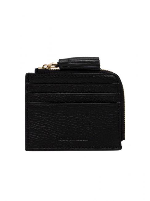COCCINELLE TASSEL Card holder with zip in hammered leather Black - Women’s Wallets